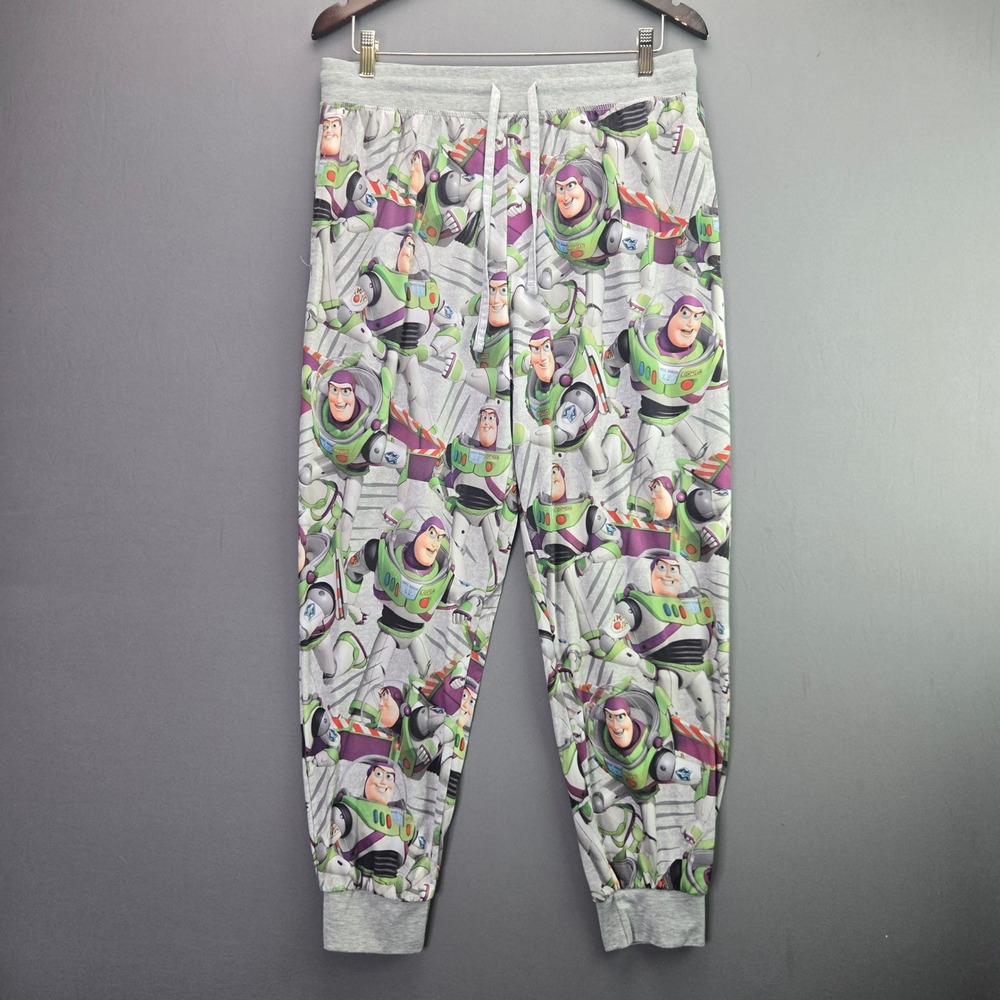 Disney Toy Story Buzz Lightyear Jogger Pants Large Grey All Over Print Pajamas